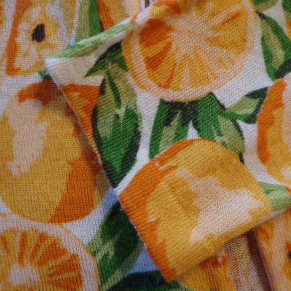 NWOT Garnet Hill Signature Merino Cardigan S Oranges Print Button Down - Picture 6 of 9